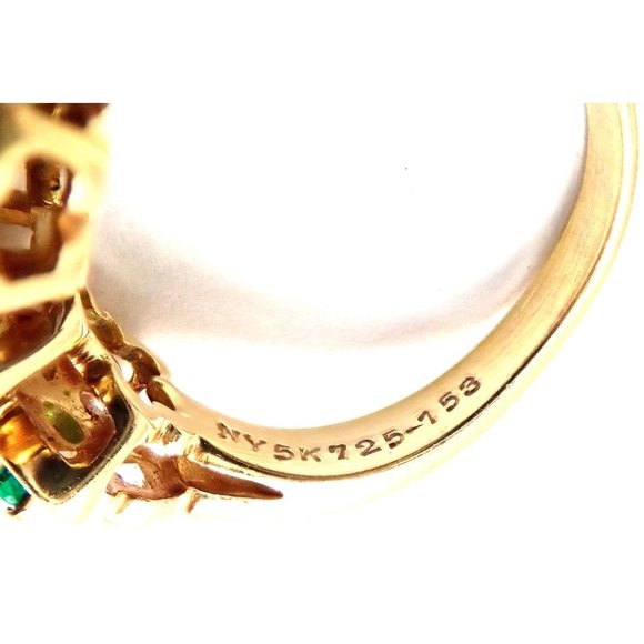 Authentic! Van Cleef & Arpels 18k Yellow Gold Emerald Diamond Fleurette Ring - Picture 3 of 9